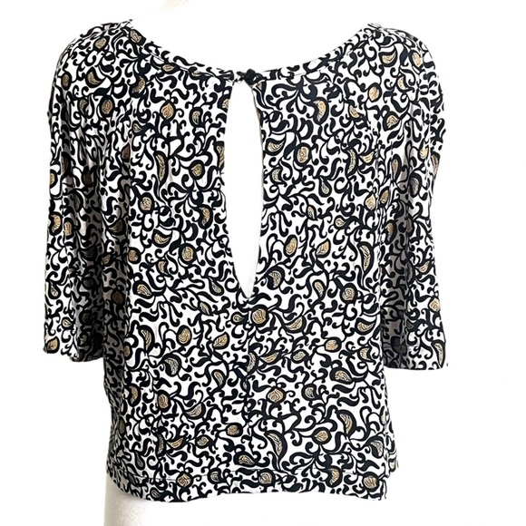 Marc Jacobs Short Sleeve Top Black & Tan Classy Top Paisley Sz Small - Picture 6 of 11